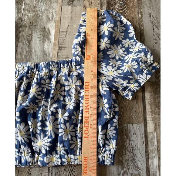 American Eagle Womens Daisy Floral Crop Bubble Top Sz Medium Puff Short Sleeve - Picture 8 of 8